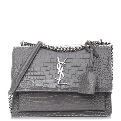 Saint Laurent Calfskin Crocodile Embossed Medium Monogram Sunset Fog 1 of 8