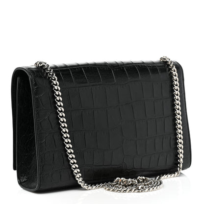 Saint Laurent Calfskin Crocodile Embossed Medium Classic Monogram Kate Tassel Satchel Black 3 of 8