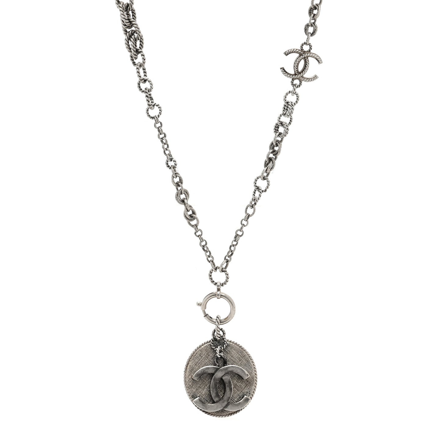 Medallion CC Chain Necklace Ruthenium