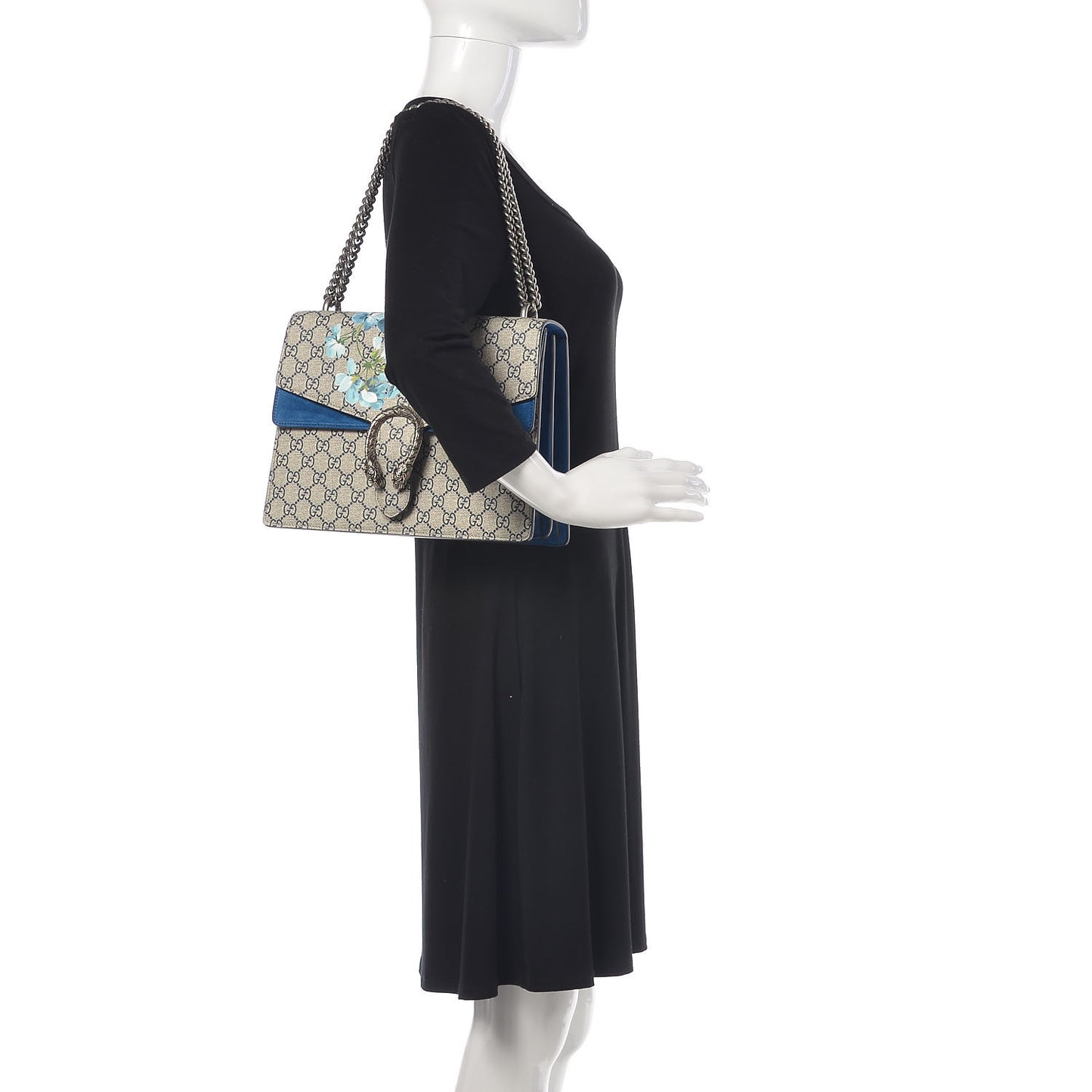 GG Supreme Monogram Blooms Medium Dionysus Shoulder Bag Beige Navy Vintage Blue