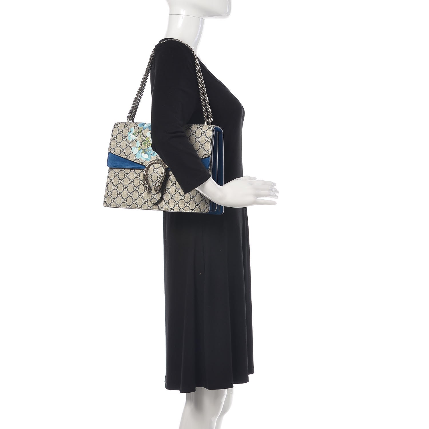 Gucci GG Supreme Monogram Blooms Medium Dionysus Shoulder Bag Beige Navy Vintage Blue 3 of 12
