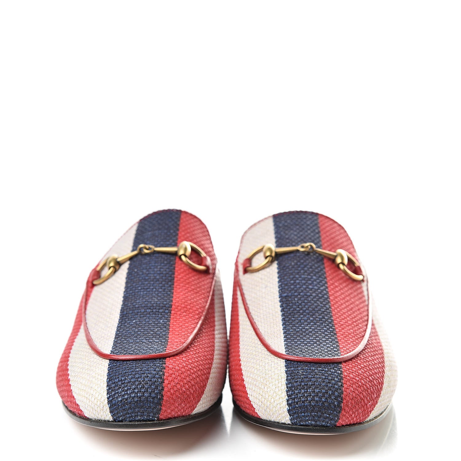 Gucci Canvas Sylvie Stripe Womens Princetown Slippers 38 Mystic White Hibiscus Red Maritime 2 of 8