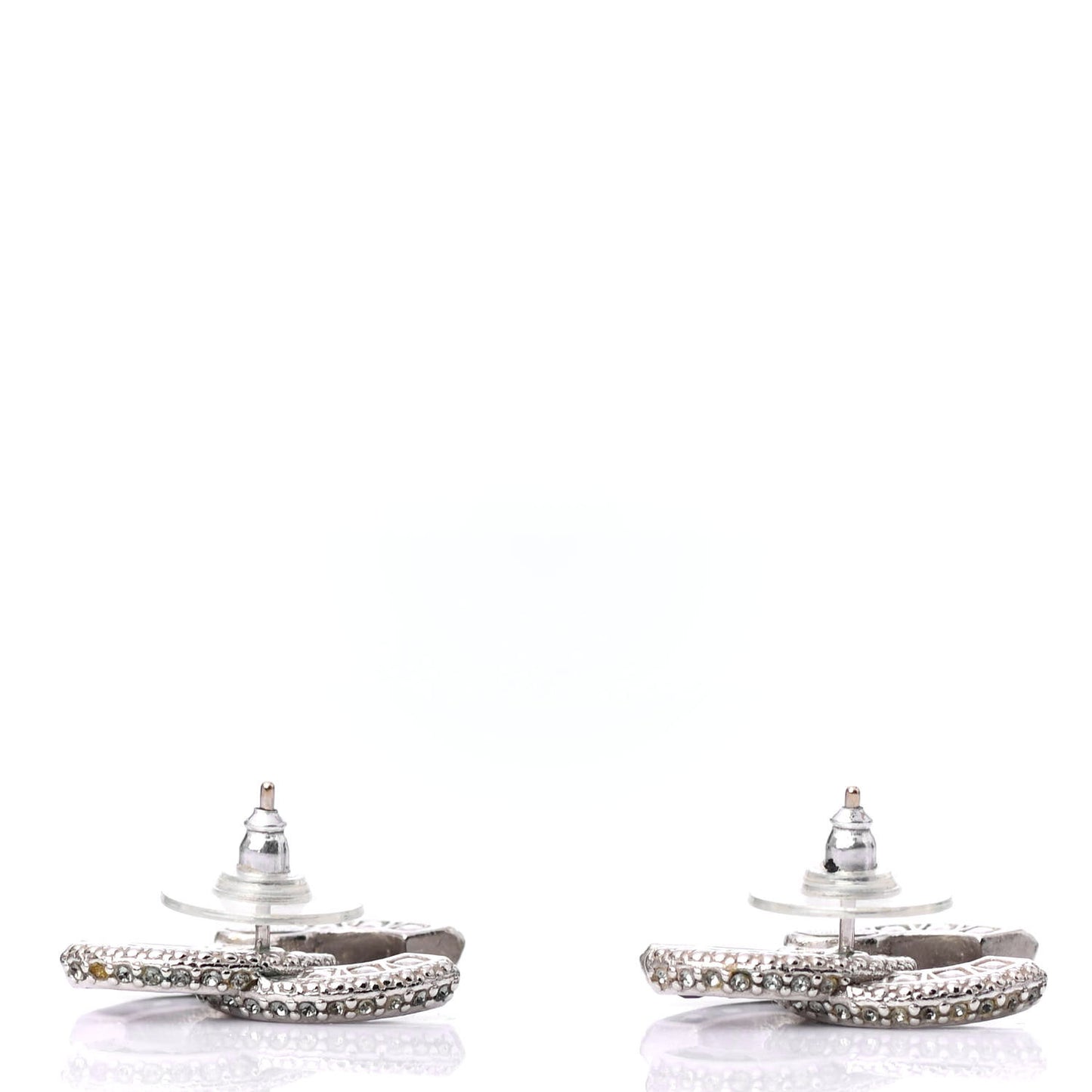 Baguette Crystal CC Earrings Silver Black