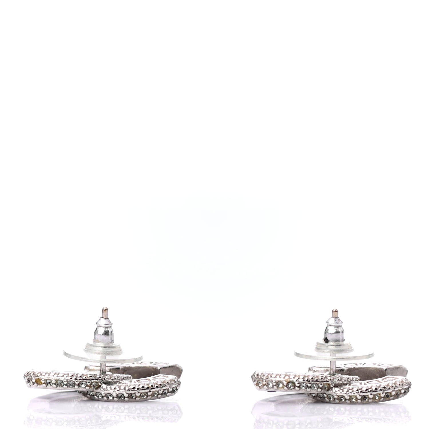 Chanel Baguette Crystal CC Earrings Silver Black 3 of 4