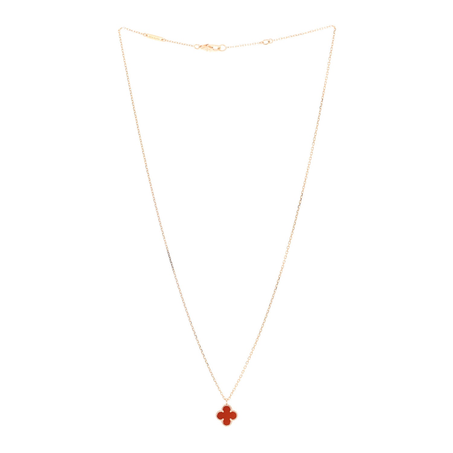 Van Cleef & Arpels 18K Rose Gold Carnelian Sweet Alhambra Pendant Necklace 3 of 5