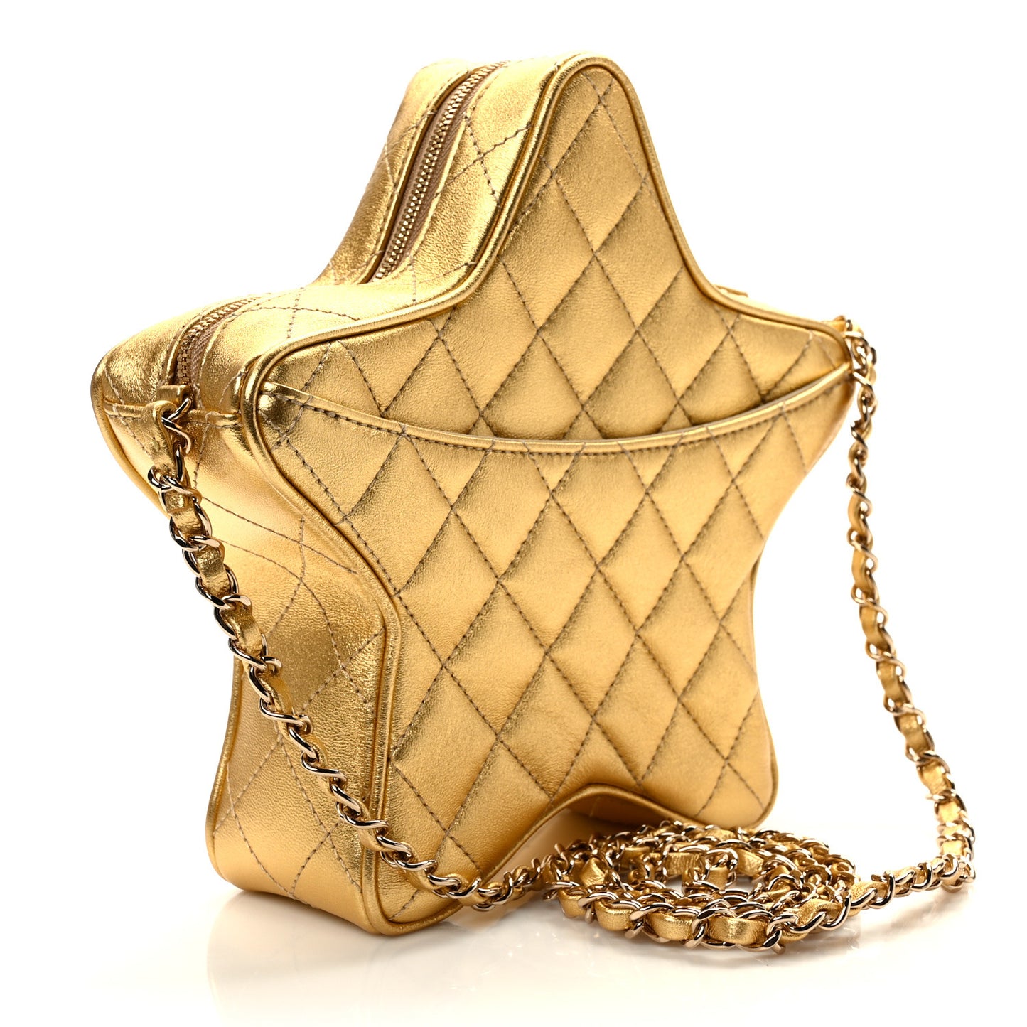 Metallic Lambskin Quilted Walk Of Fame Star Bag Gold