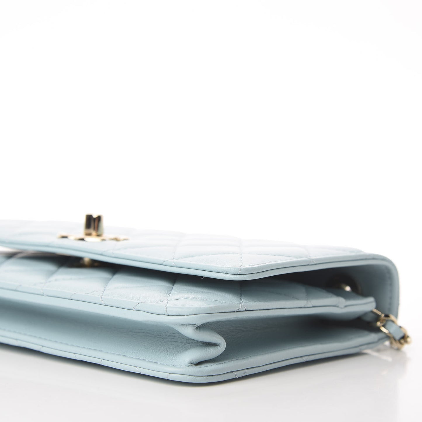 Lambskin Quilted Trendy CC Wallet On Chain WOC Light Blue