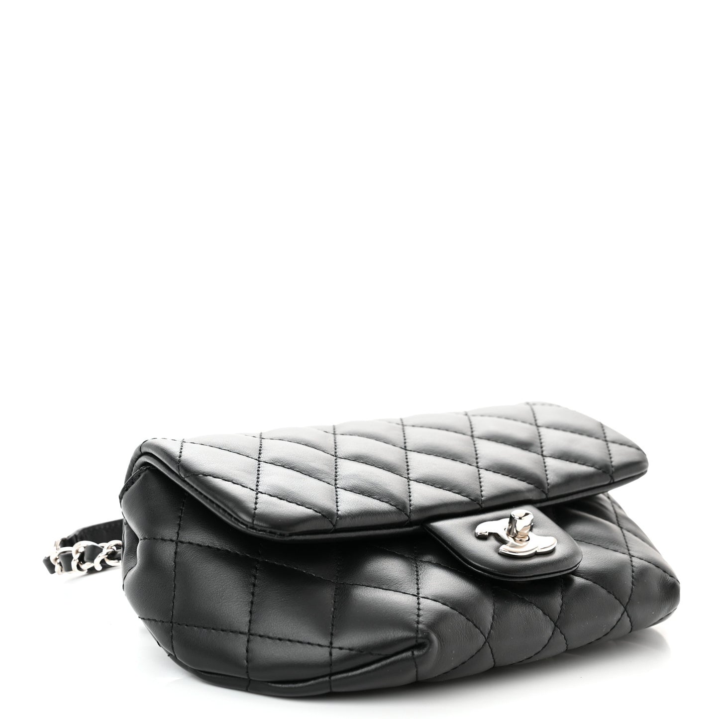 Calfskin Quilted CC Uniform Flap Belt Bag Black