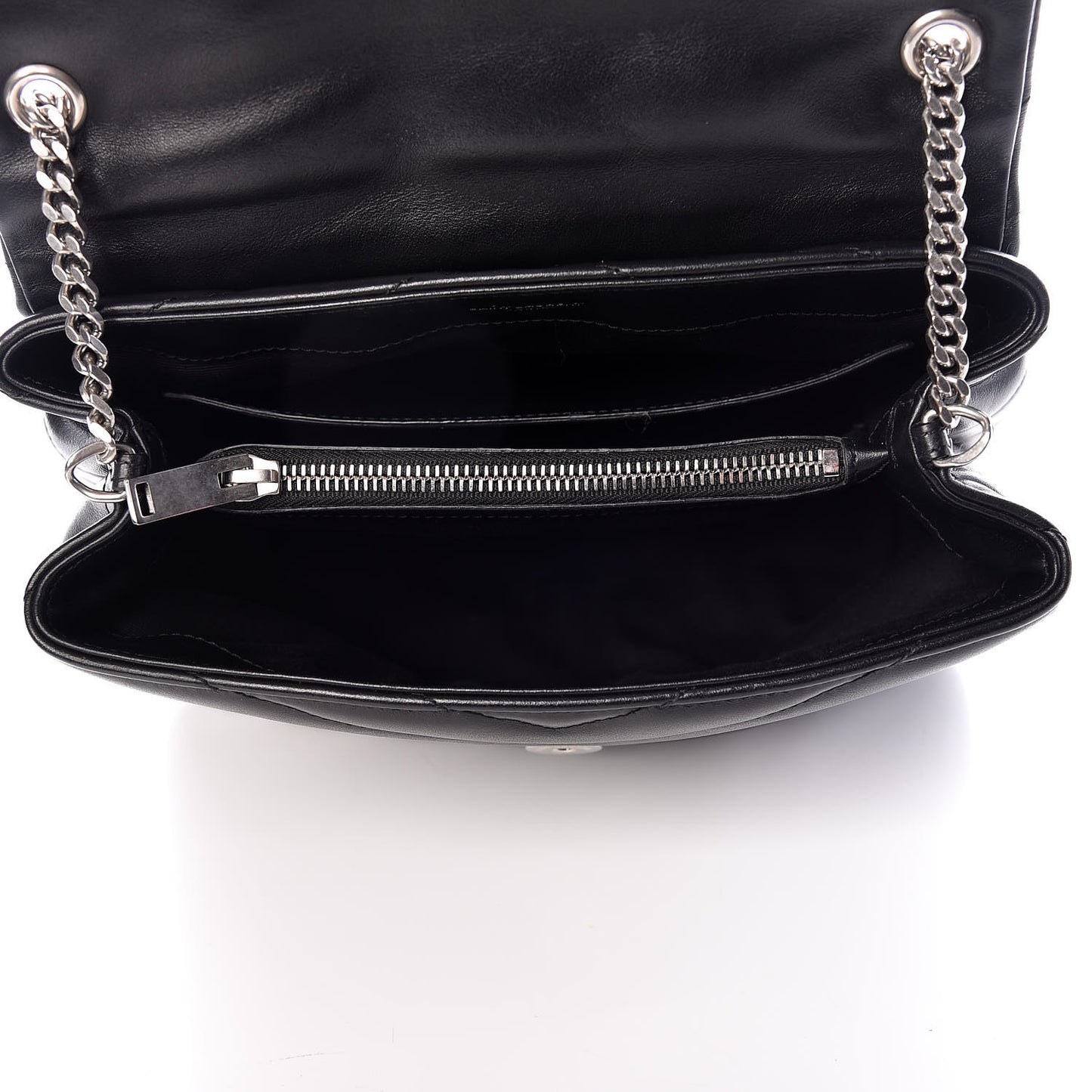 Calfskin Y Quilted Monogram Small Loulou Chain Satchel Black