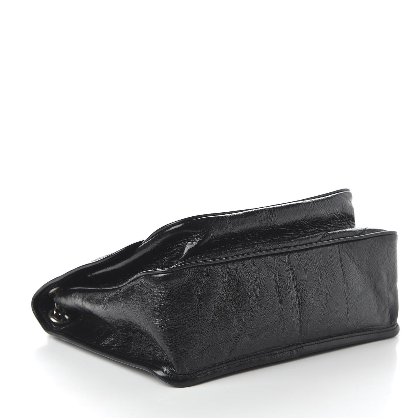Crinkled Calfskin Matelasse Monogram Medium Niki Chain Satchel Black