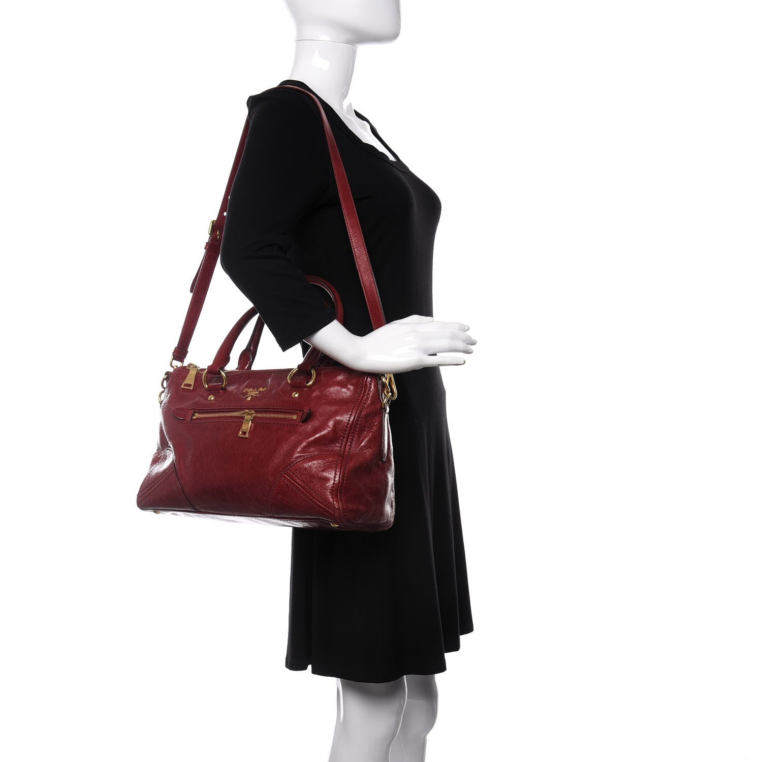 Prada Vitello Shine Shopping Satchel Rosso 2 of 10