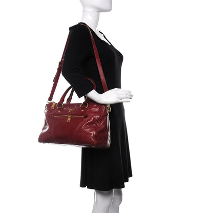 Prada Vitello Shine Shopping Satchel Rosso 2 of 10