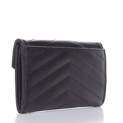 Saint Laurent Grain De Poudre Matelasse Chevron Small Monogram Envelope Wallet Black 3 of 7