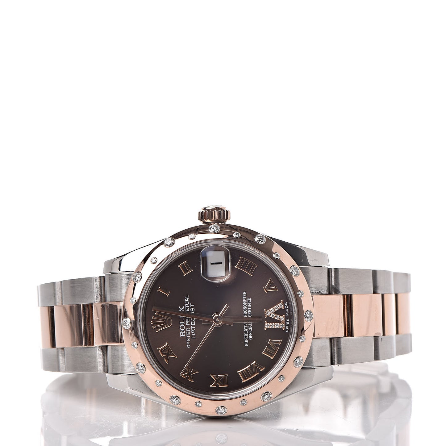 Stainless Steel 18K Everose Gold Diamond 31mm Oyster Perpetual Datejust Watch Chocolate Roman 178341