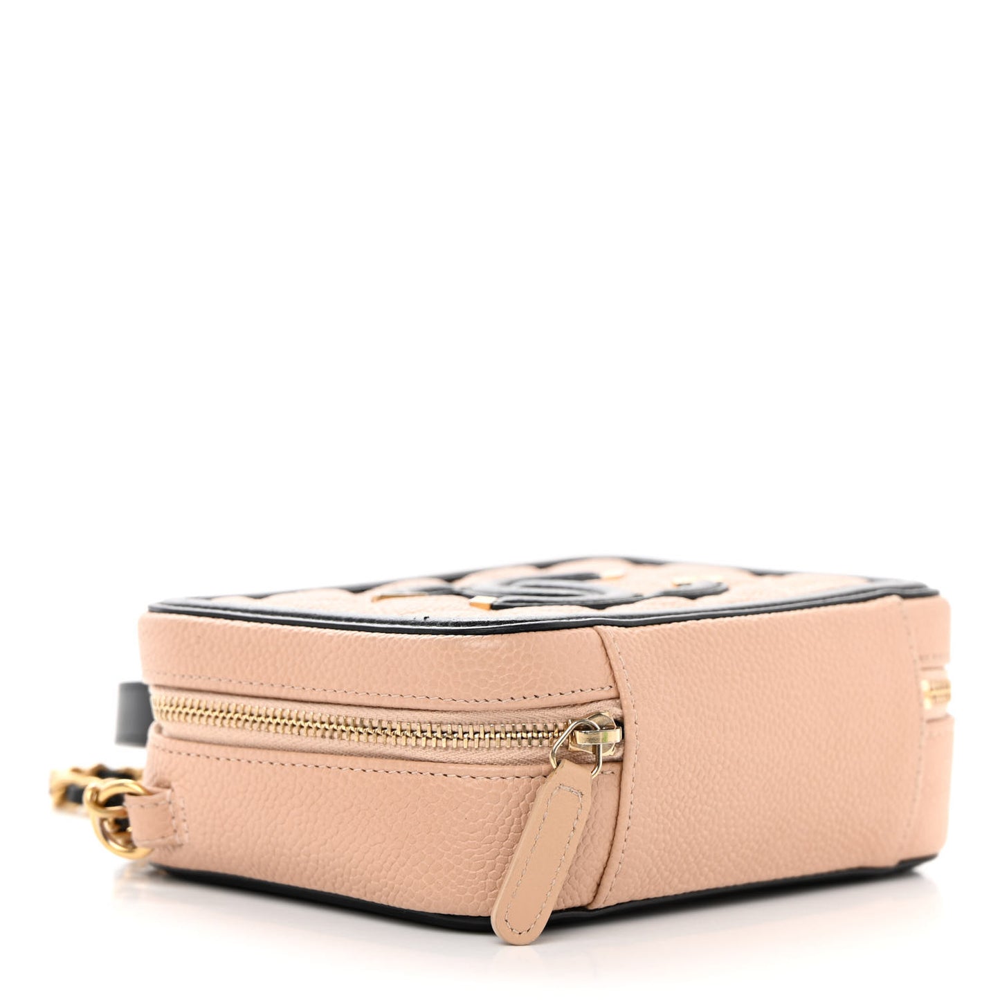Caviar Quilted CC Filigree Vanity Clutch With Chain Beige Black