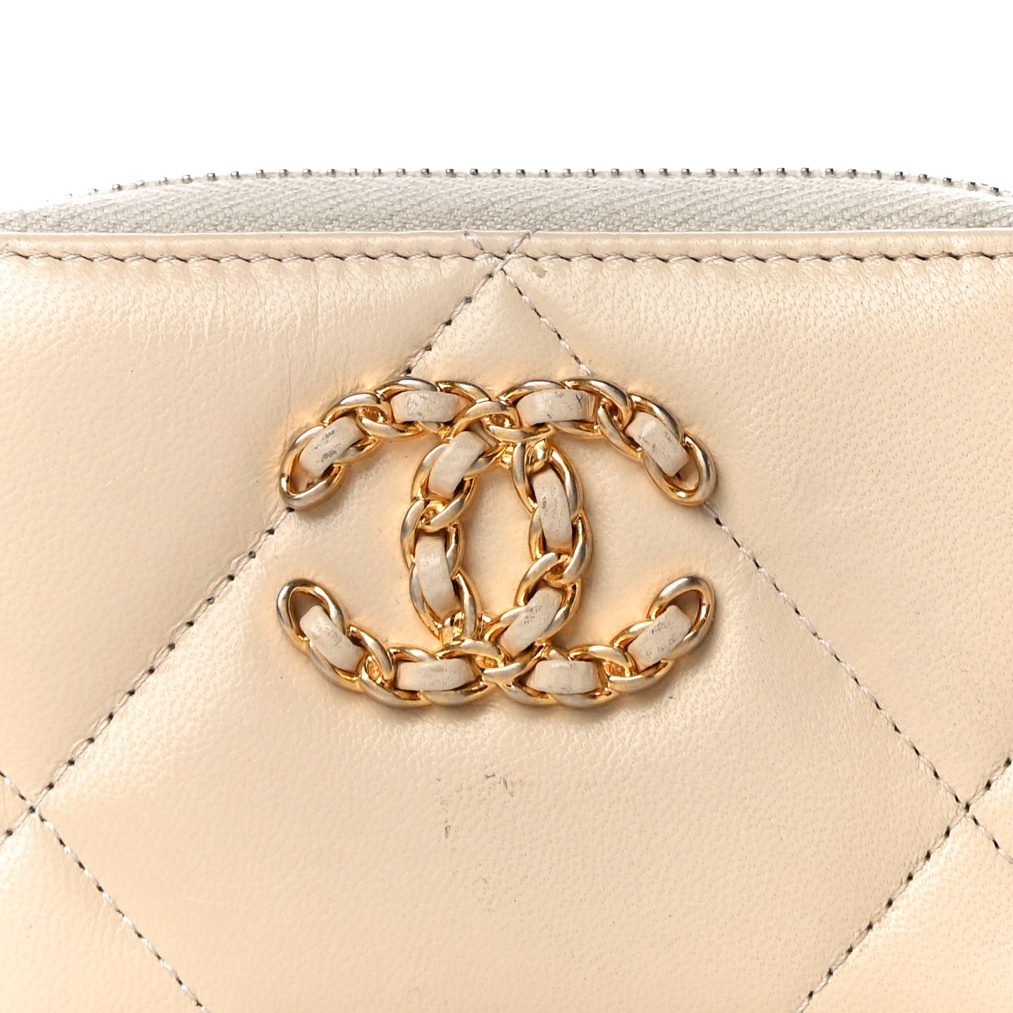 Lambskin Quilted 19 Zip Around Coin Purse Wallet Beige