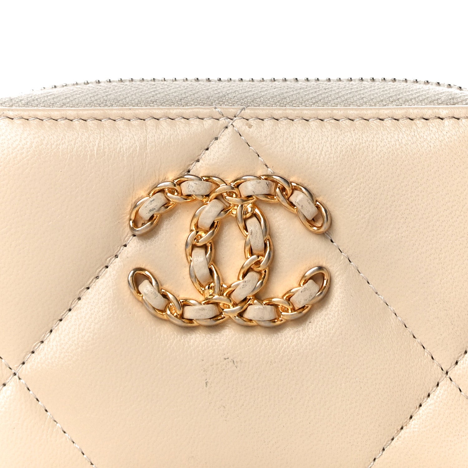 Chanel Lambskin Quilted 19 Zip Around Coin Purse Wallet Beige 8 of 11