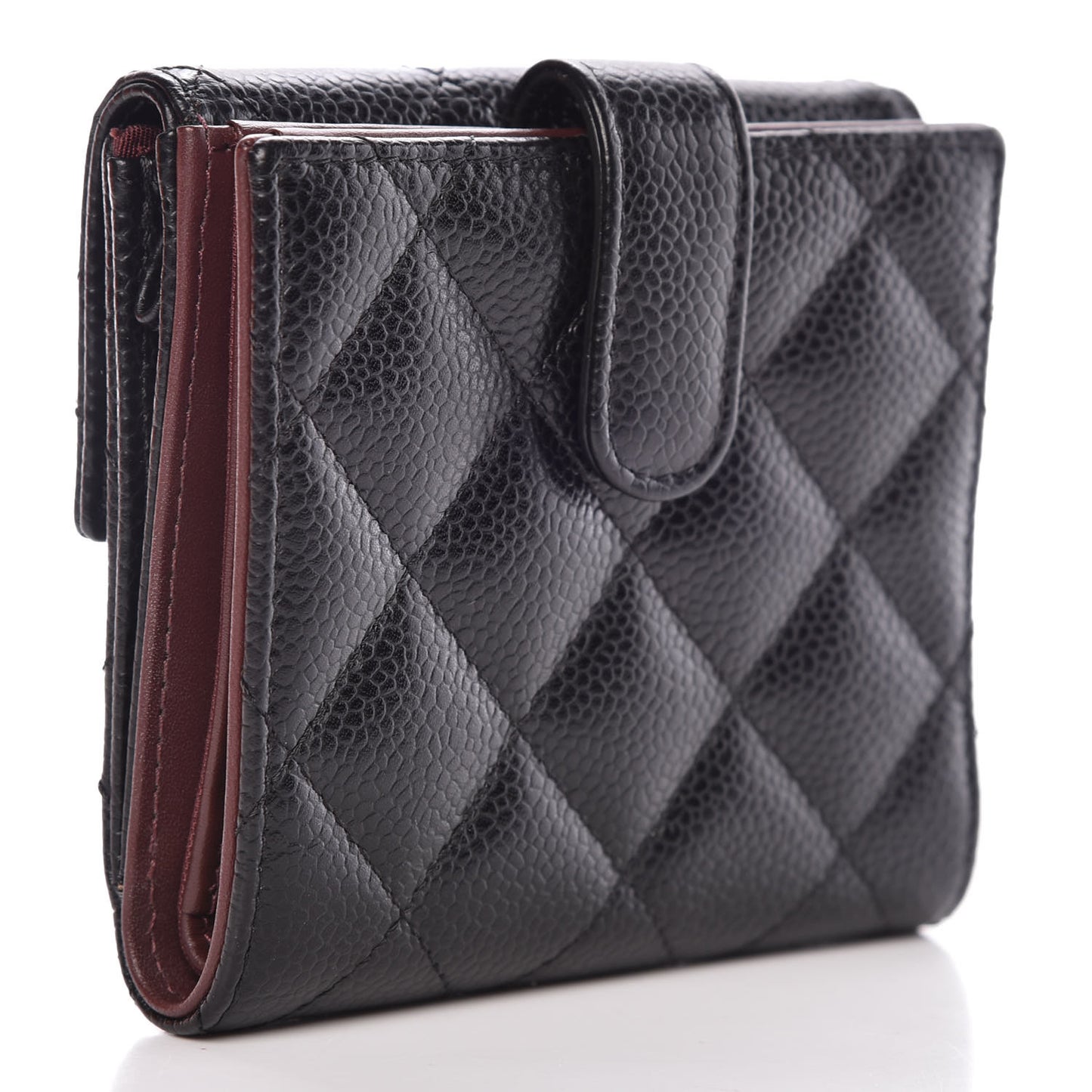 Caviar Quilted Compact French Flap Wallet Black