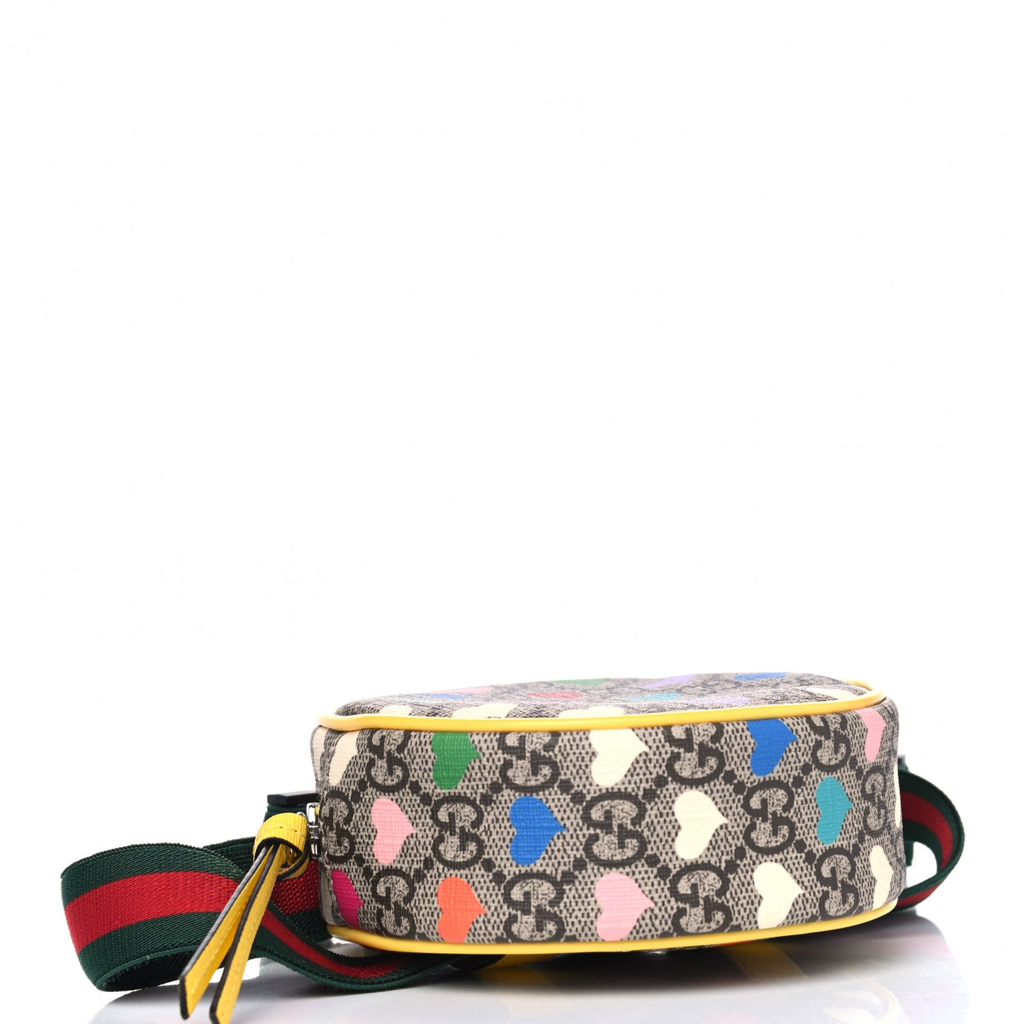 GG Supreme Monogram Hearts Web Childrens Round Belt Bag Beige Ebony Multicolor Freesia