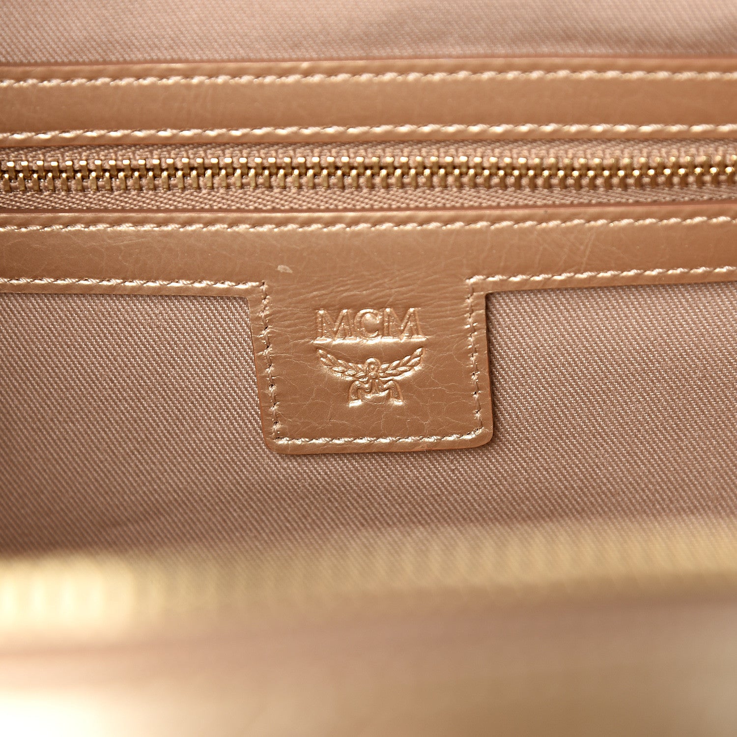MCM Metallic Calfskin Ottomar Monogram Medium Half Moon Tote Gold 5 of 9