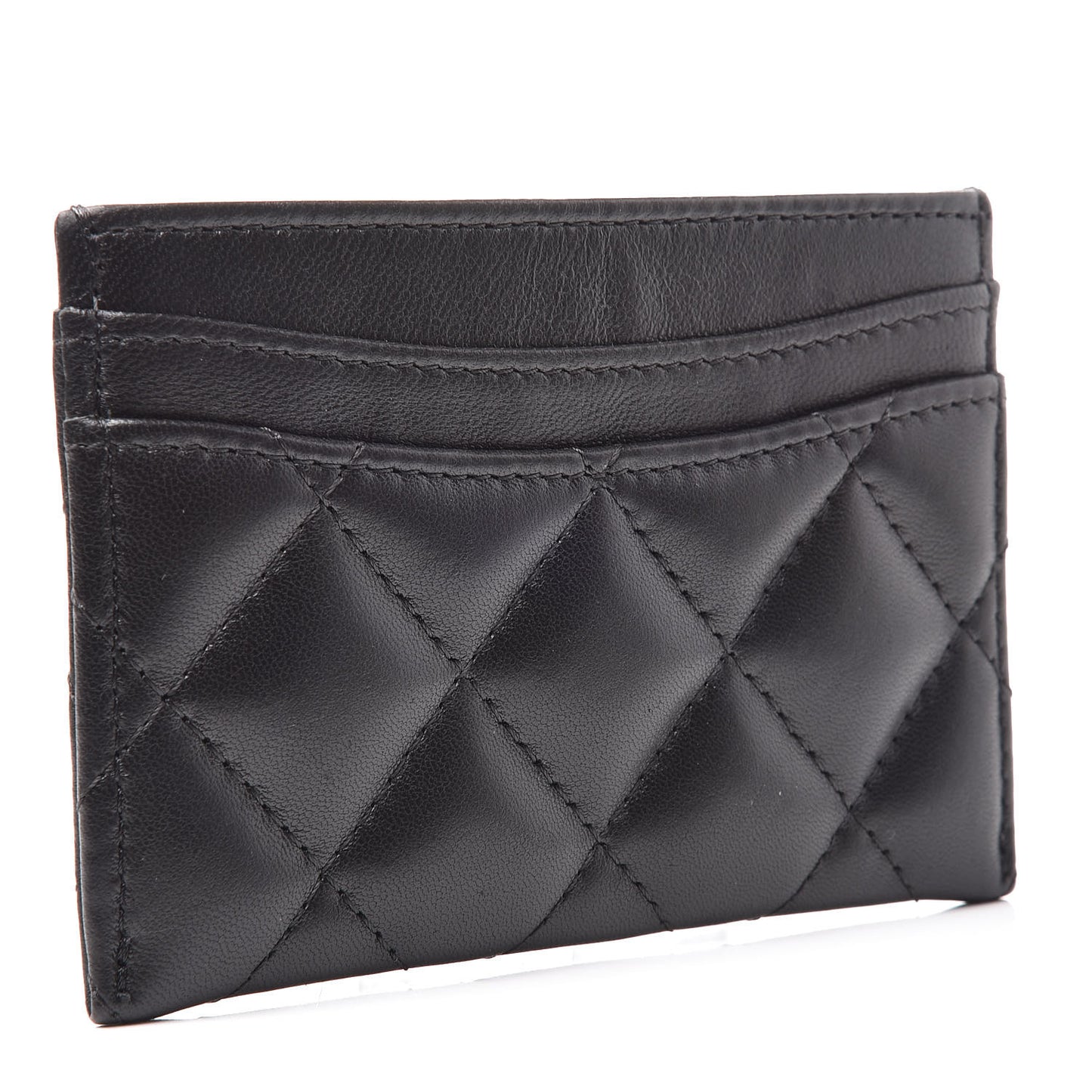 Lambskin Quilted Card Holder Black