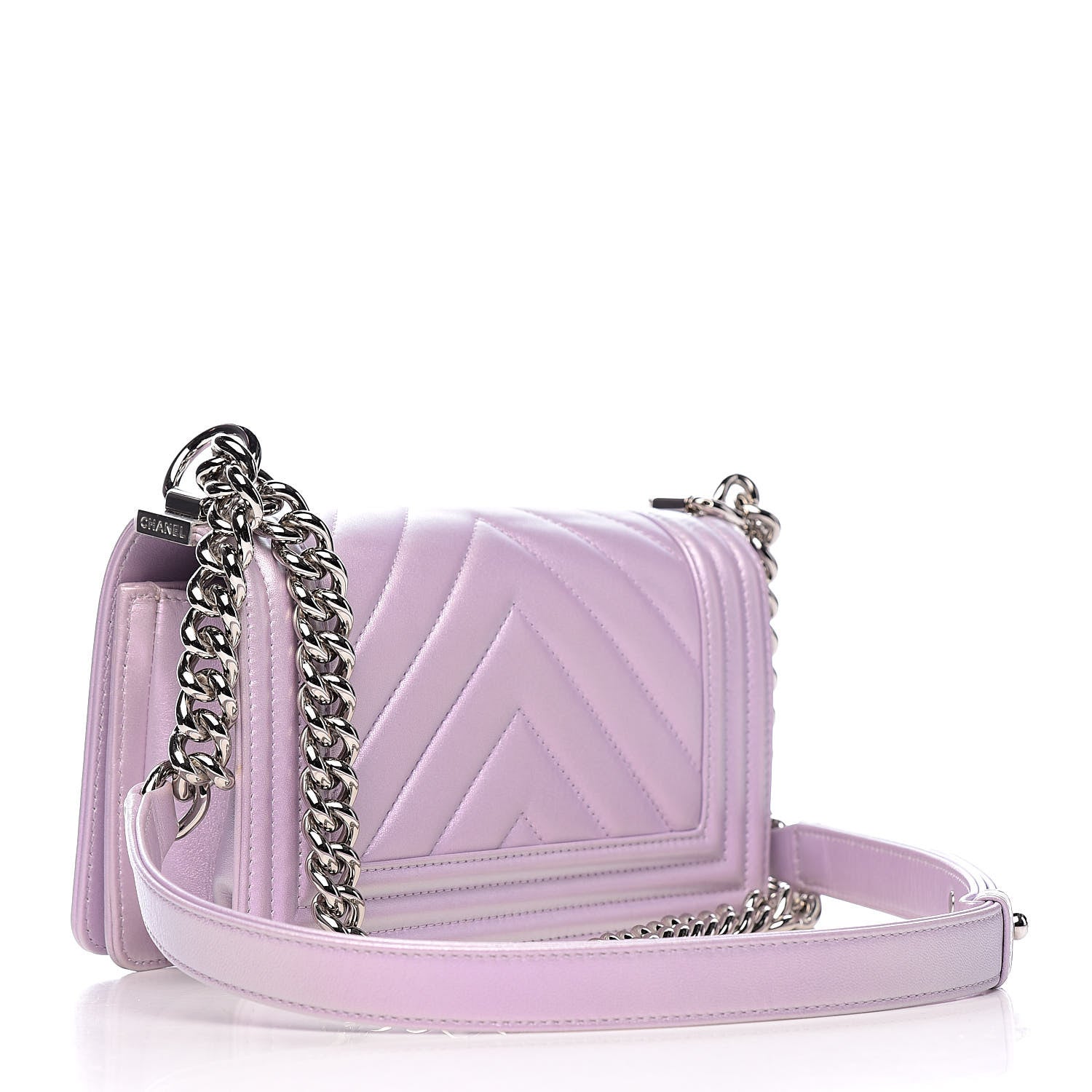 Chanel Metallic Lambskin Chevron Quilted Small Boy Flap Purple 3 of 11