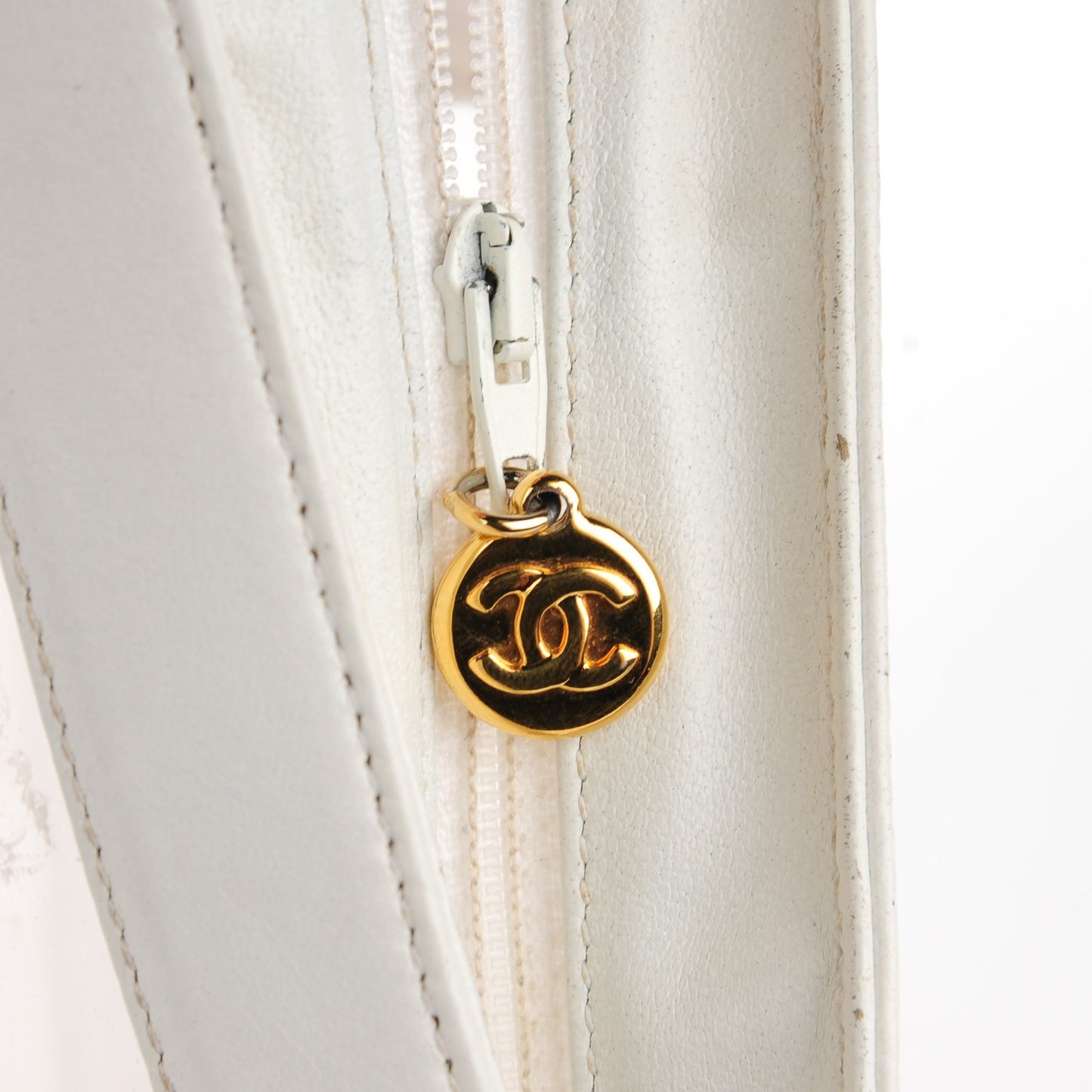 Vinyl CC Logo Cosmetic Pouch White