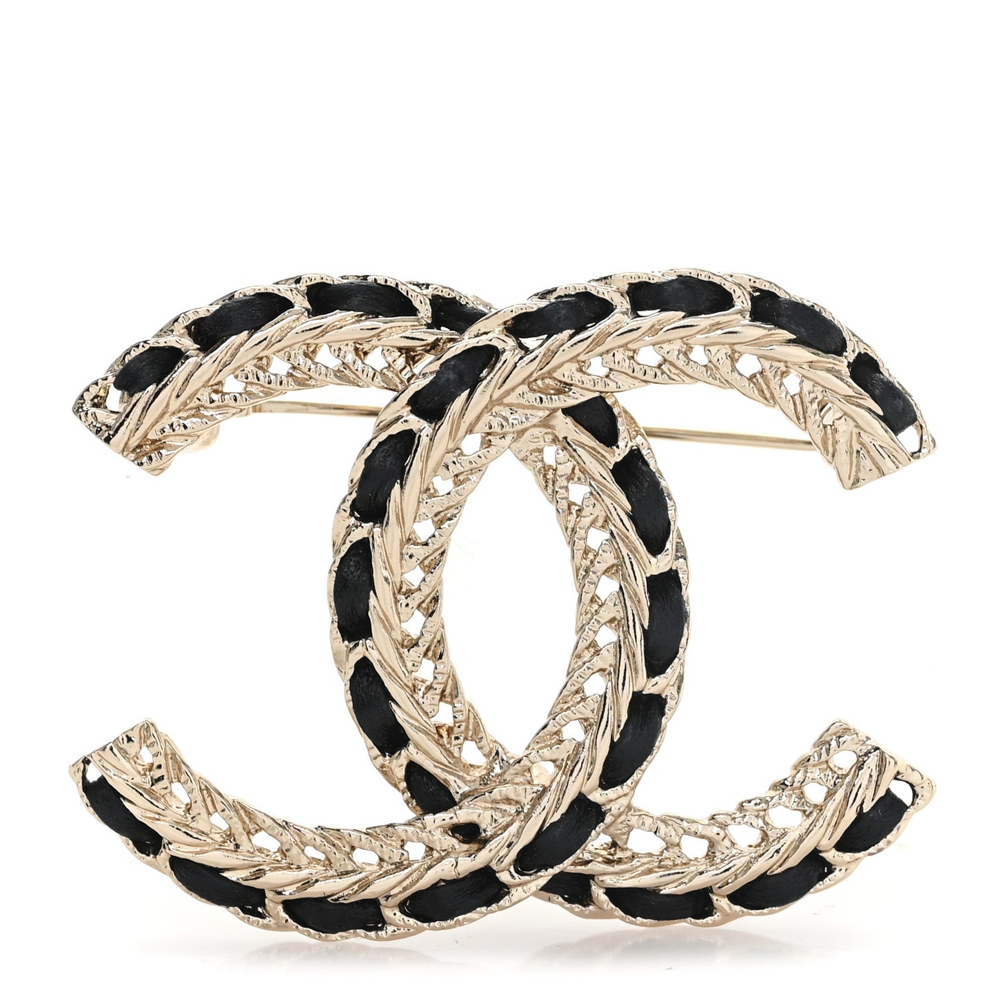 Lambskin Chain CC Brooch Black Gold