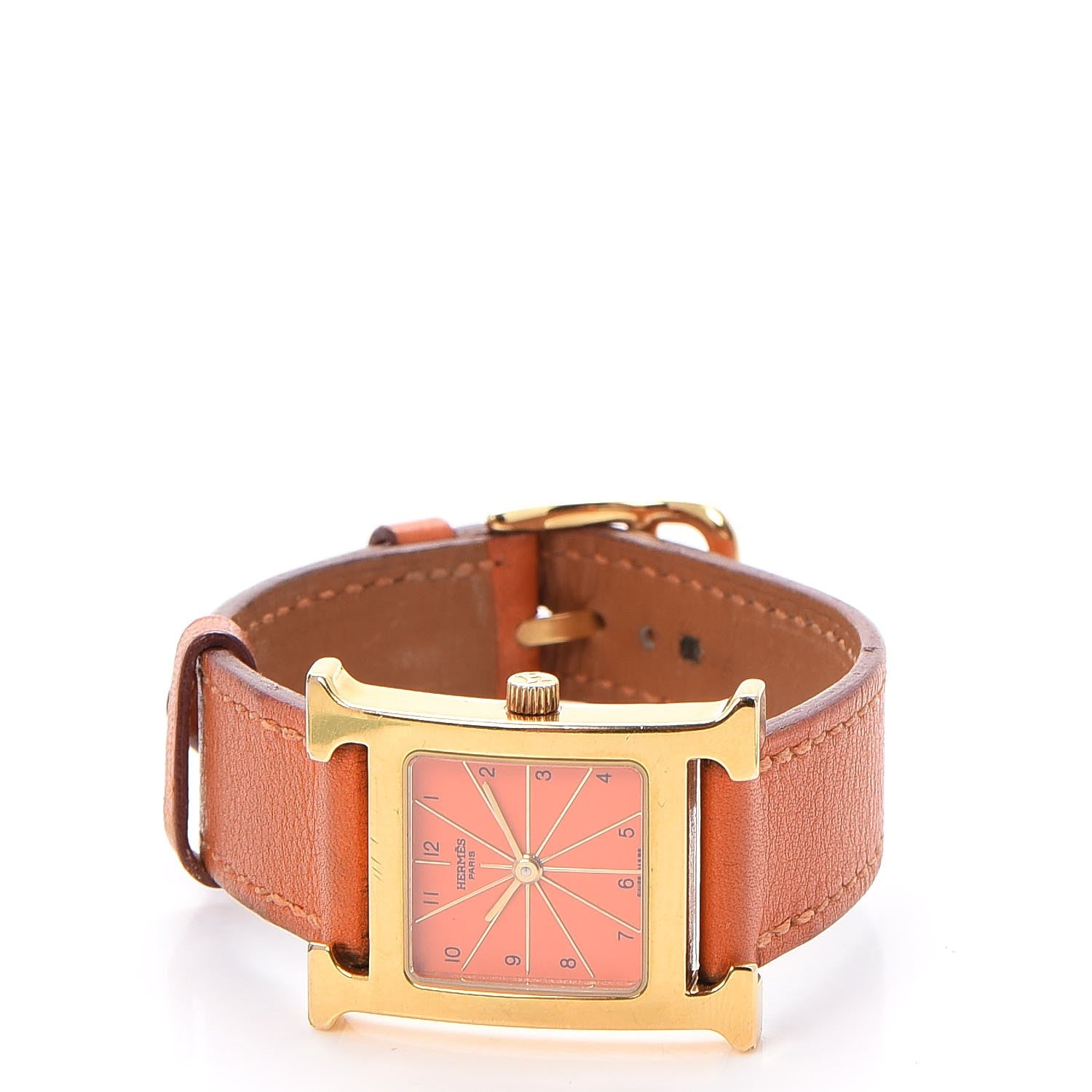 Hermes Stainless Steel Swift 21mm Heure H Hour Quartz Watch Orange 3 of 8