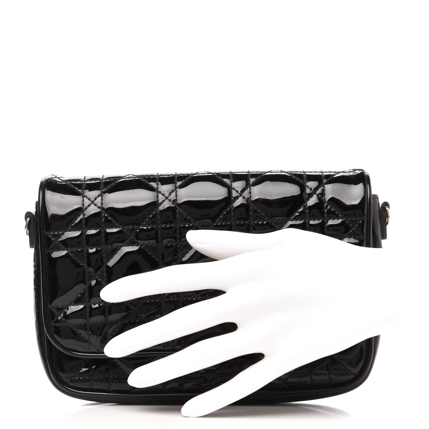 Christian Dior Patent Cannage Wallet on Chain Pouch Black 2 of 10