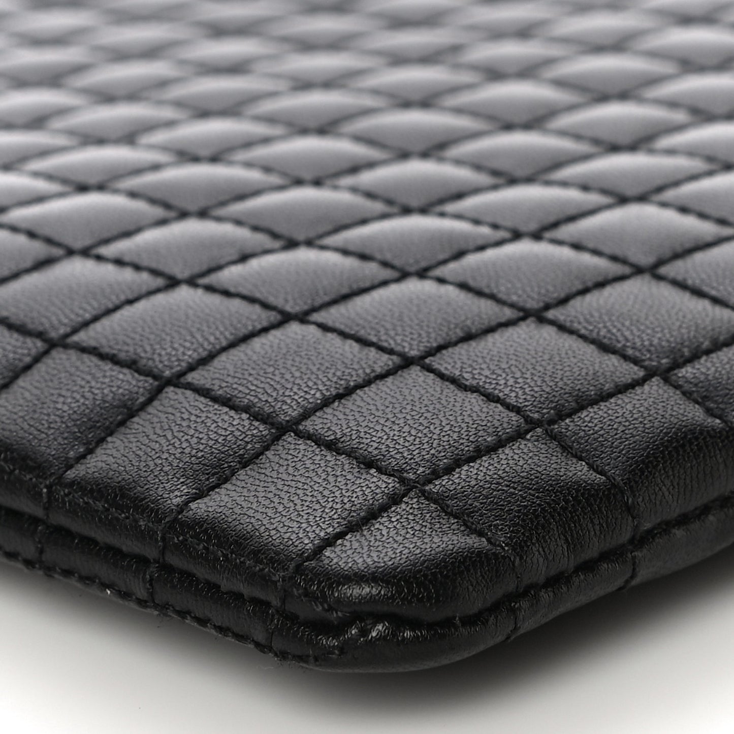Calfskin Quilted C Charm Pouch Black