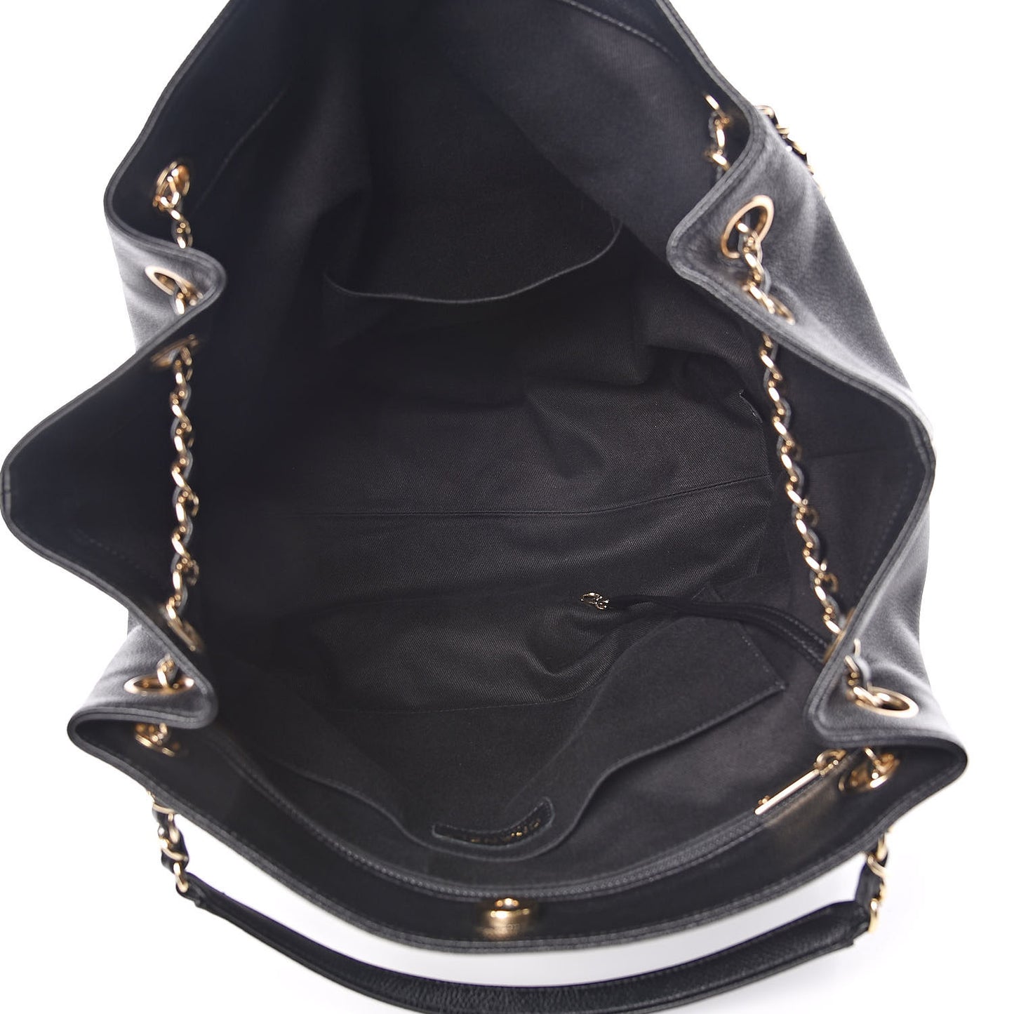 Crumpled Grained Calfskin Zip and Carry Shopping Tote Black