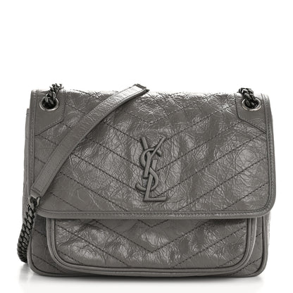 Saint Laurent Crinkled Calfskin Matelasse Monogram Medium Niki Chain Satchel Fog 1 of 14