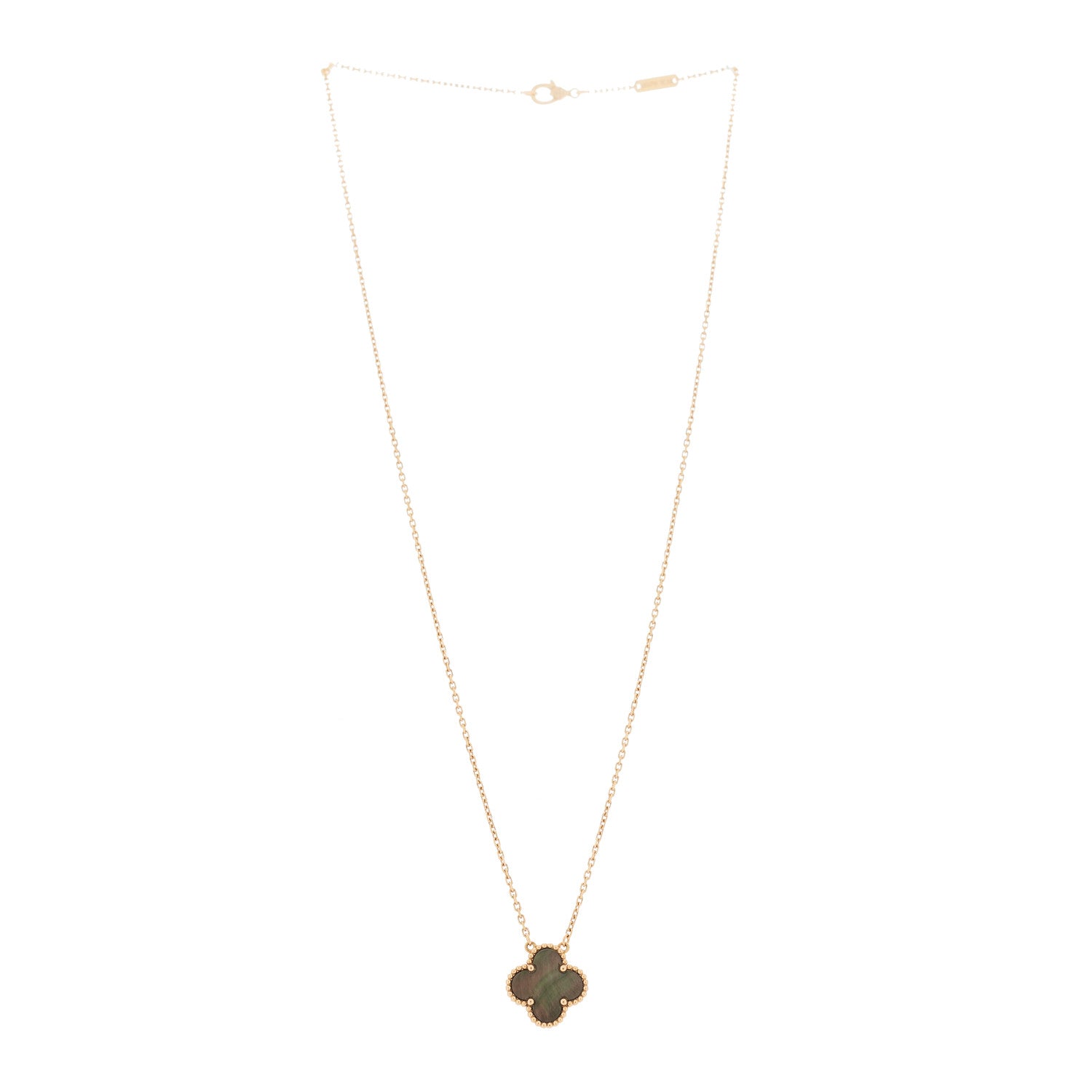 Van Cleef & Arpels 18K Rose Gold Gray Mother of Pearl Vintage Alhambra Pendant Necklace 3 of 5