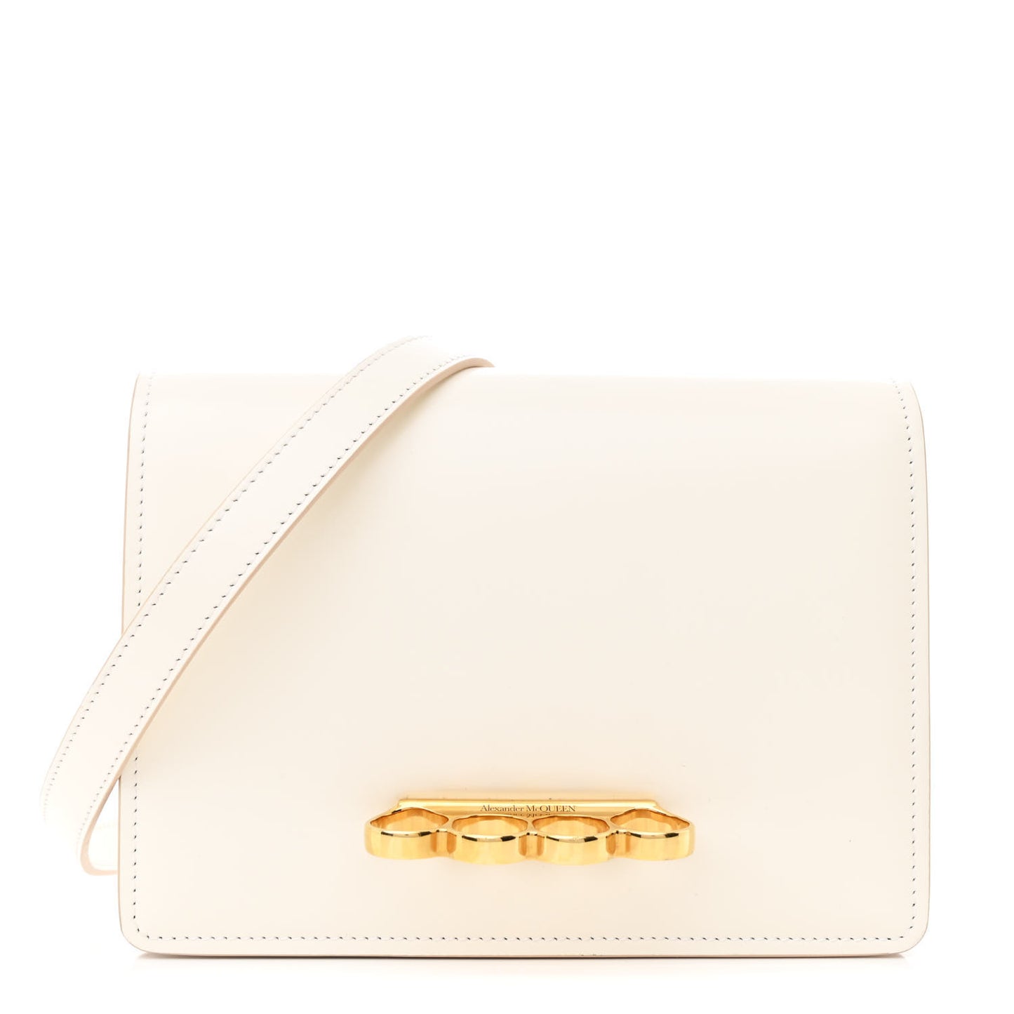Smooth Calfskin Four Ring Knuckle Crossbody Bag White