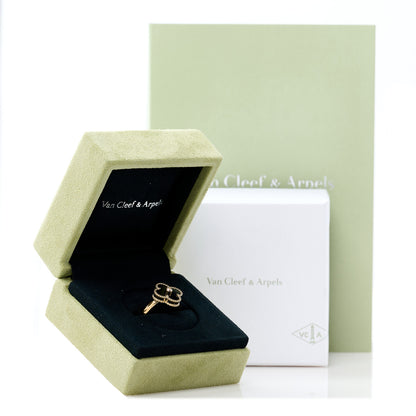 Van Cleef & Arpels 18K Yellow Gold Black Onyx Diamond Vintage Alhambra Ring 57 8 5 of 5
