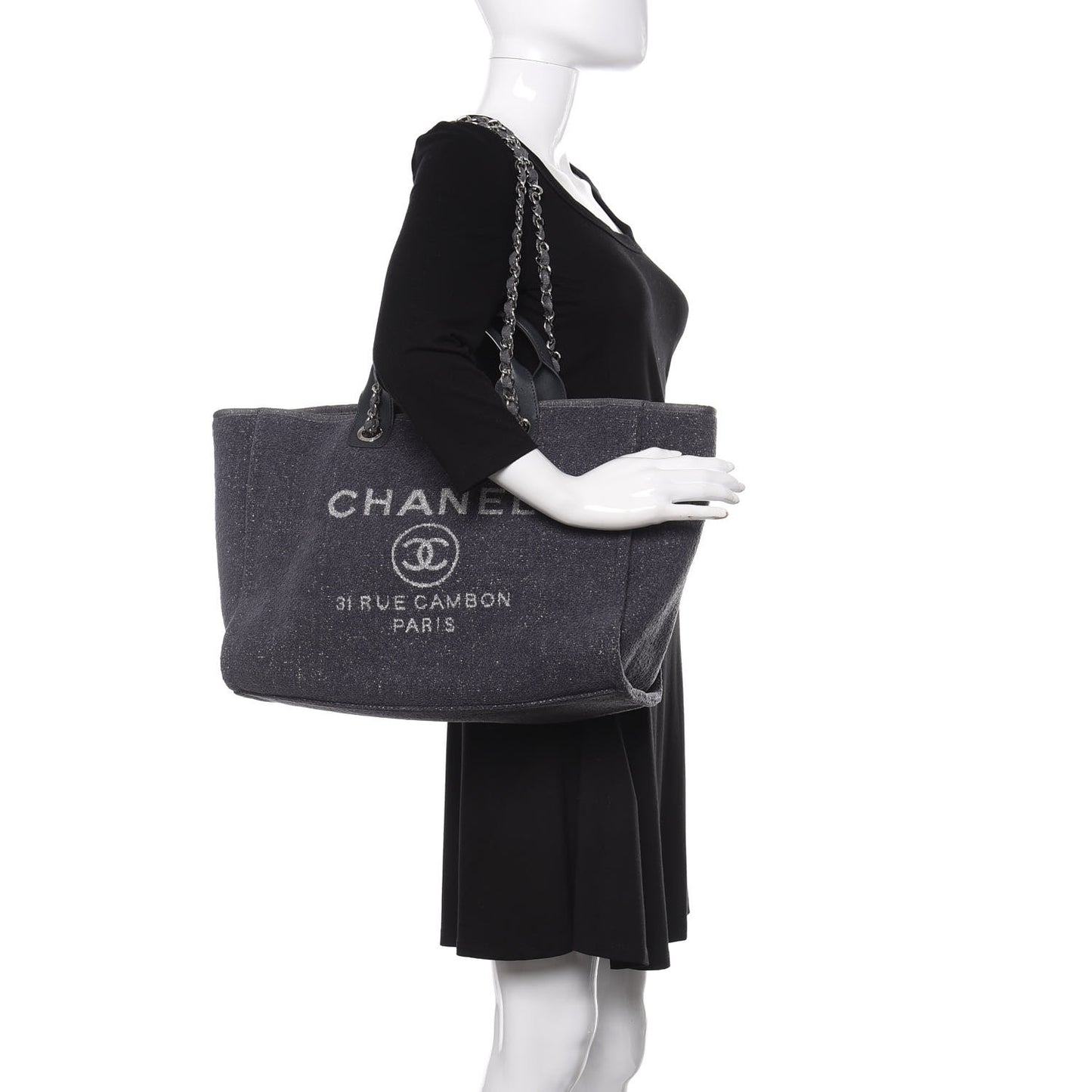 Lurex Boucle Medium Deauville Tote Grey