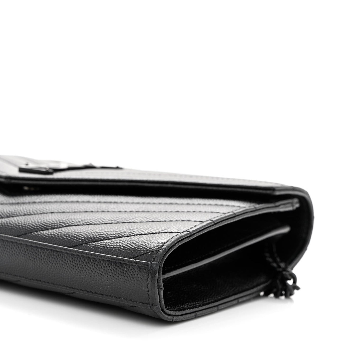 Grain De Poudre Matelasse Chevron Monogram Monochrome Chain Wallet Black