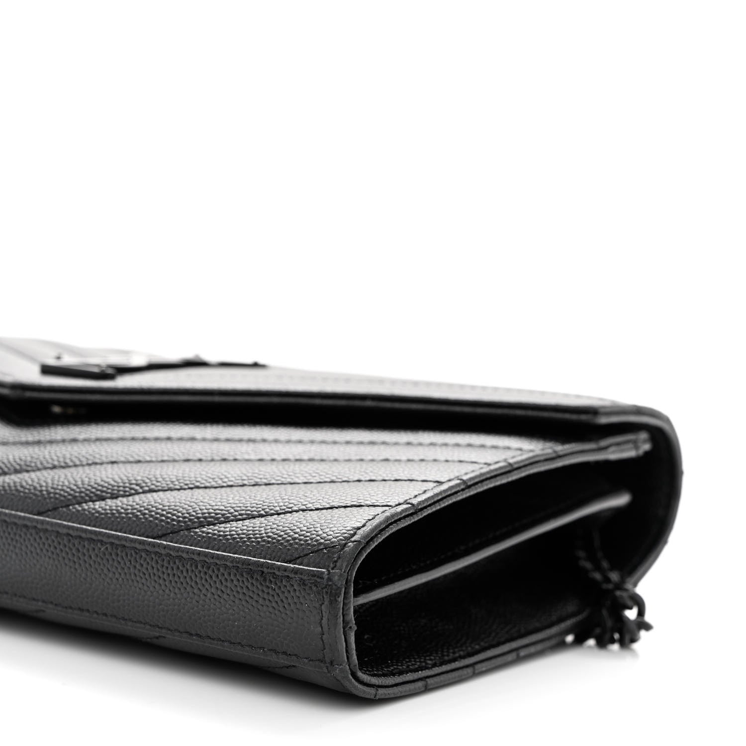 Saint Laurent Grain De Poudre Matelasse Chevron Monogram Monochrome Chain Wallet Black 8 of 9