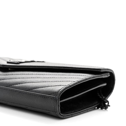 Saint Laurent Grain De Poudre Matelasse Chevron Monogram Monochrome Chain Wallet Black 8 of 9