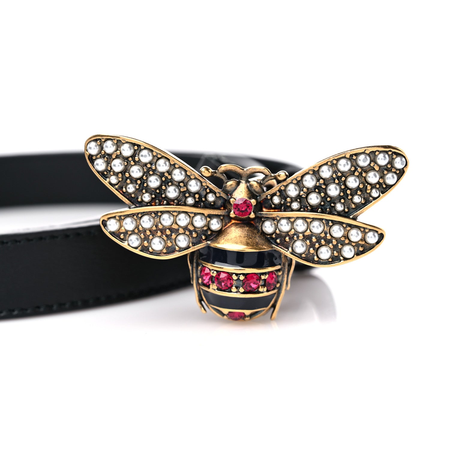 Gucci Calfskin Queen Margaret Bee Belt 85 34 Black 6 of 7
