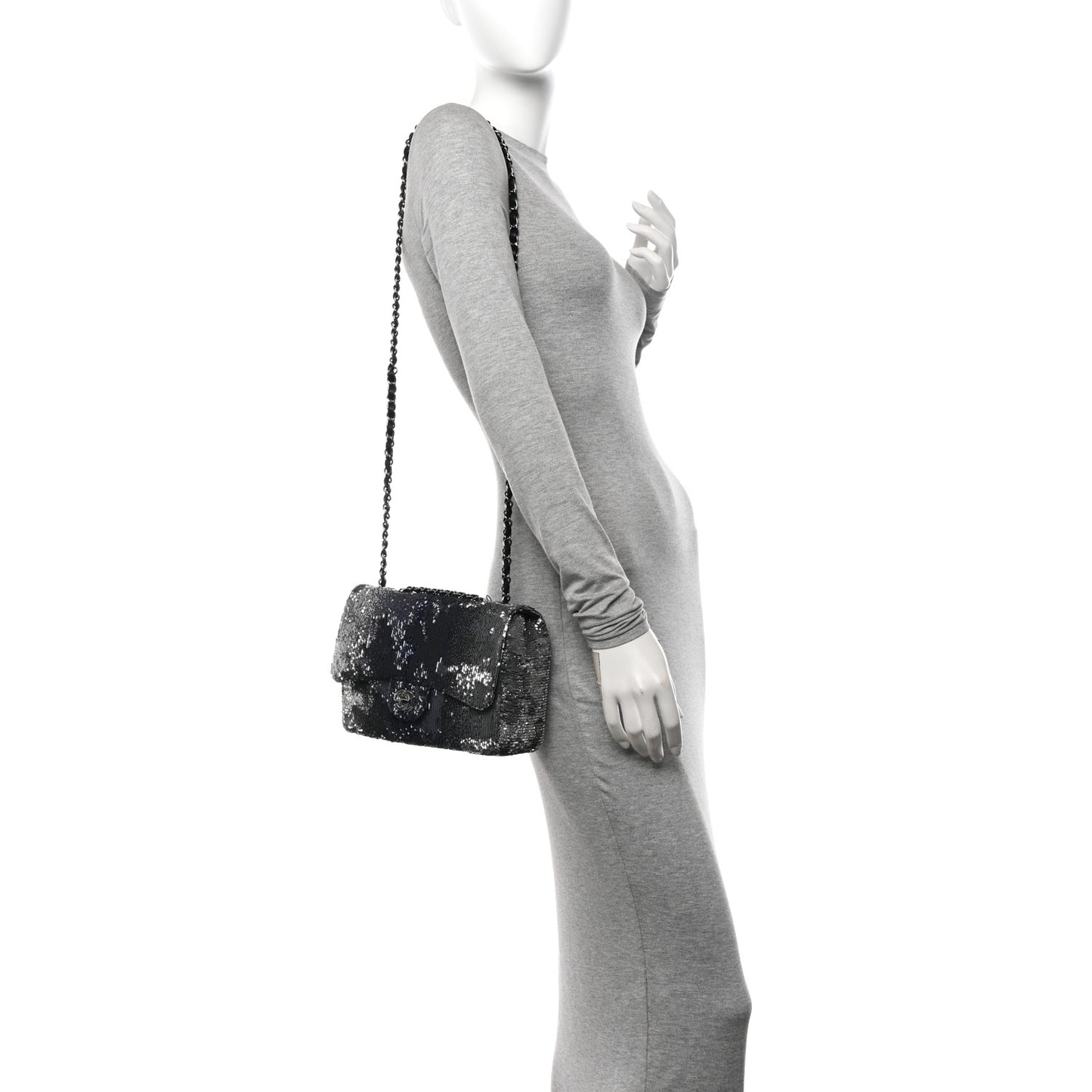 Sequin Medium Single Flap Silver Black