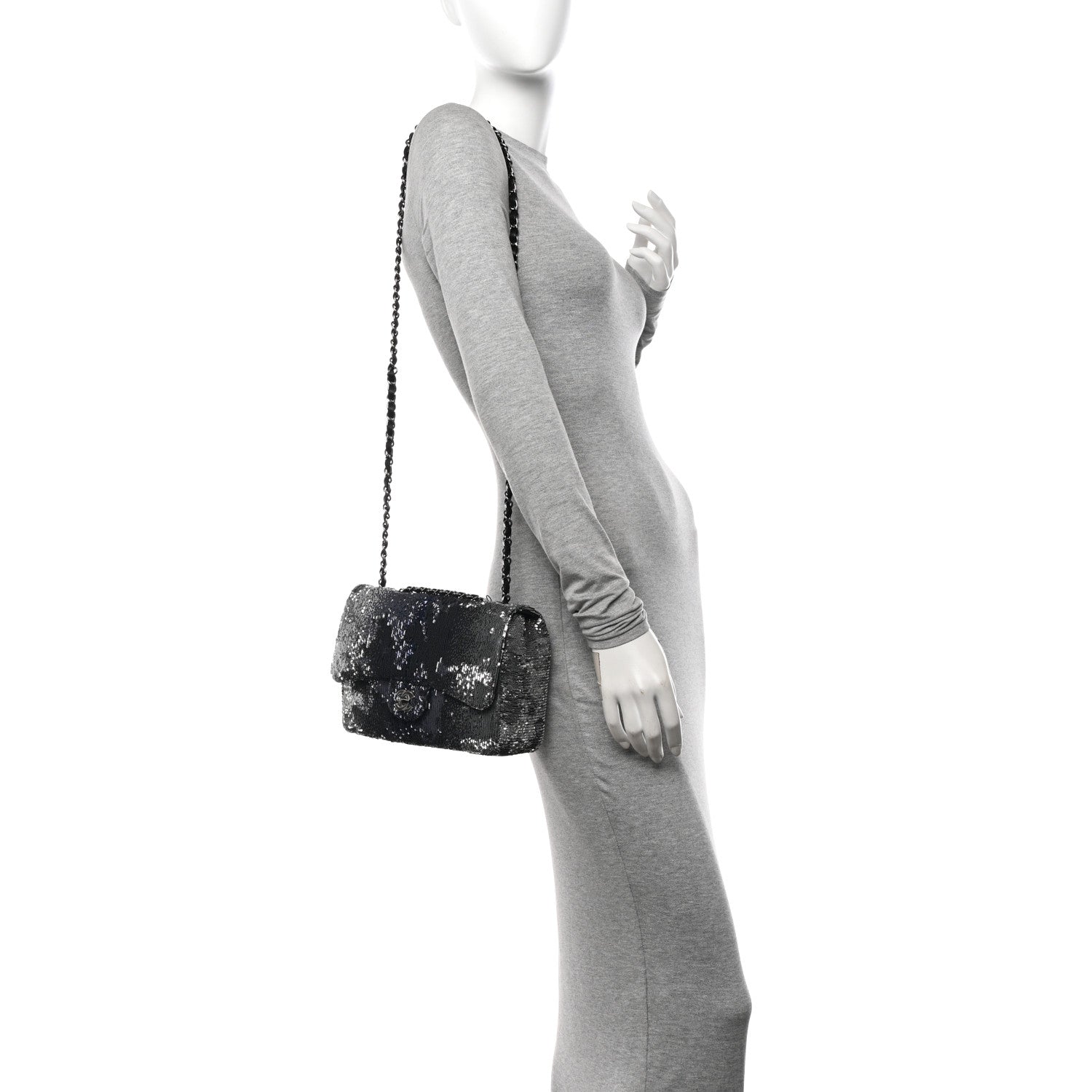 Chanel Sequin Medium Single Flap Silver Black 2 of 10
