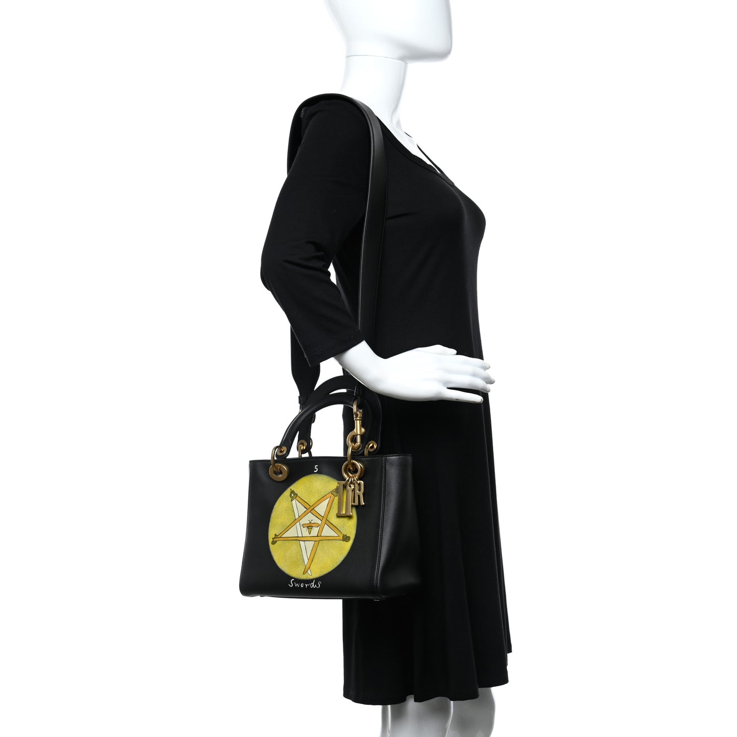 Calfskin Hand Painted Swords Medium Lady Dior Black