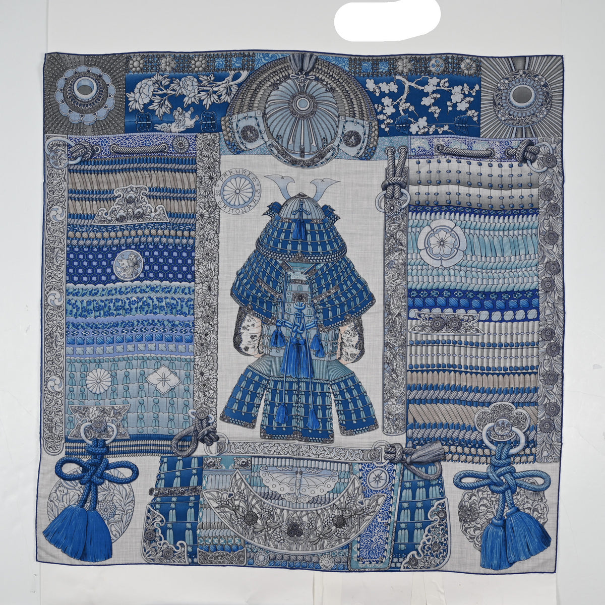 Cashmere Silk Parures De Samourais Shawl 140 Gris Chine Bleu Gris