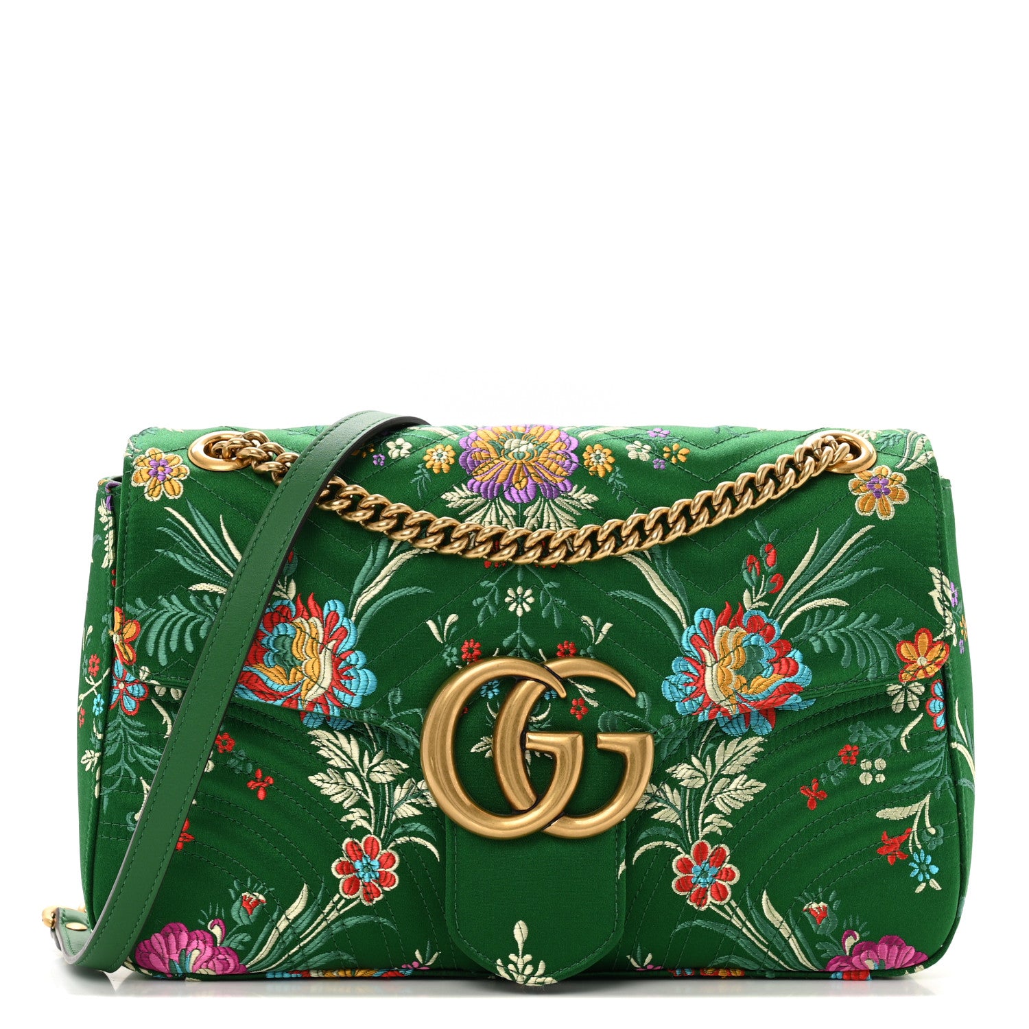 Gucci Jacquard Matelasse Floral Medium GG Marmont Shoulder Bag Green 1 of 12