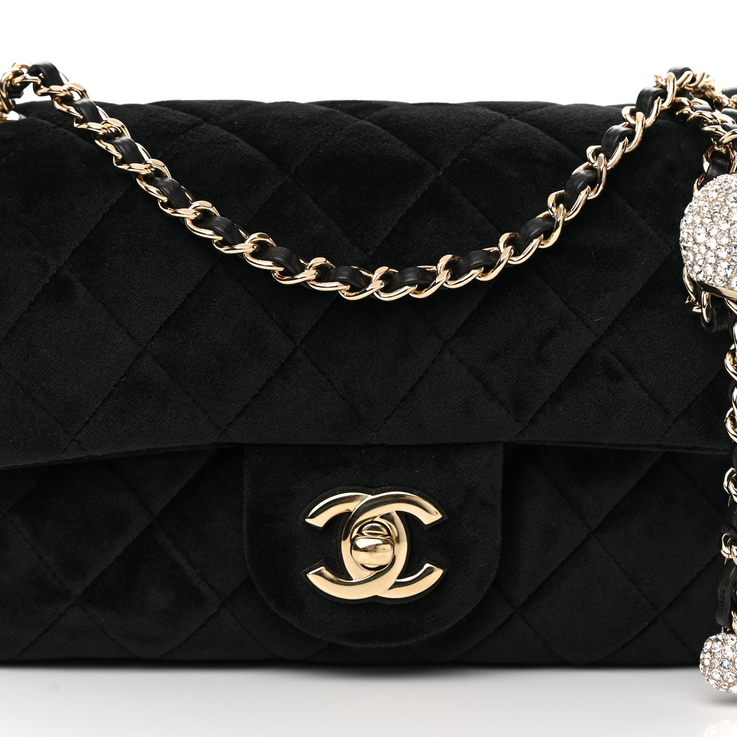 Velvet Quilted Mini Rectangular Pearl Crush Flap Black