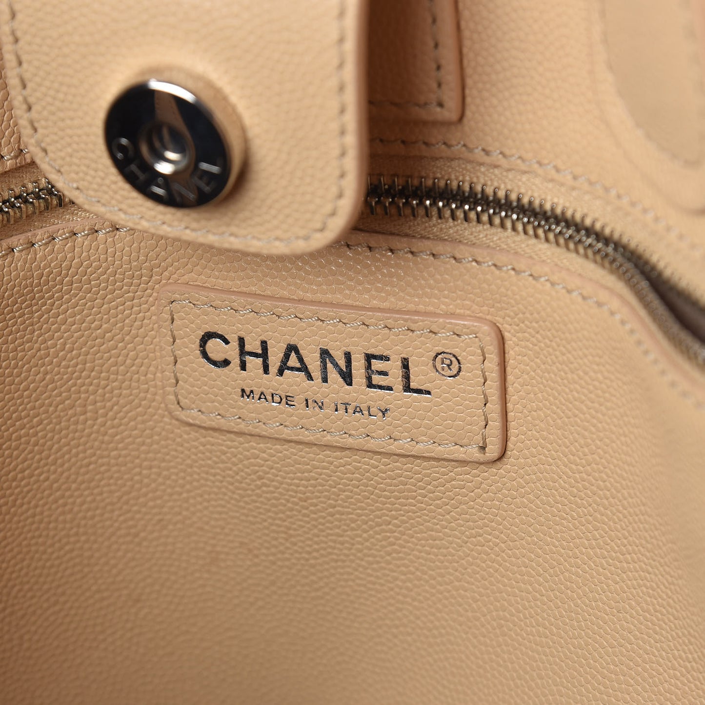 Caviar Stitched Large Shopping Tote Beige