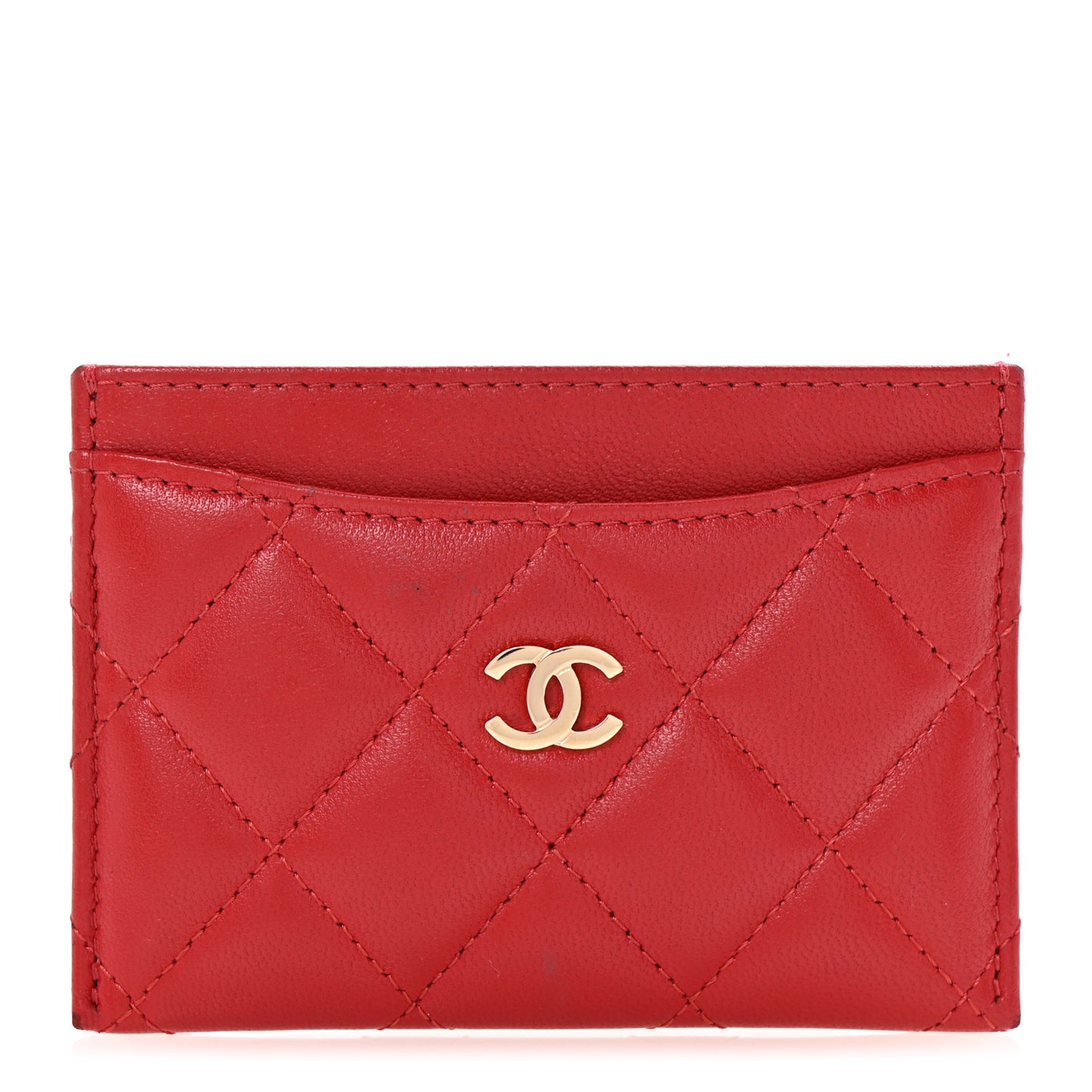 Lambskin Quilted Card Holder Red