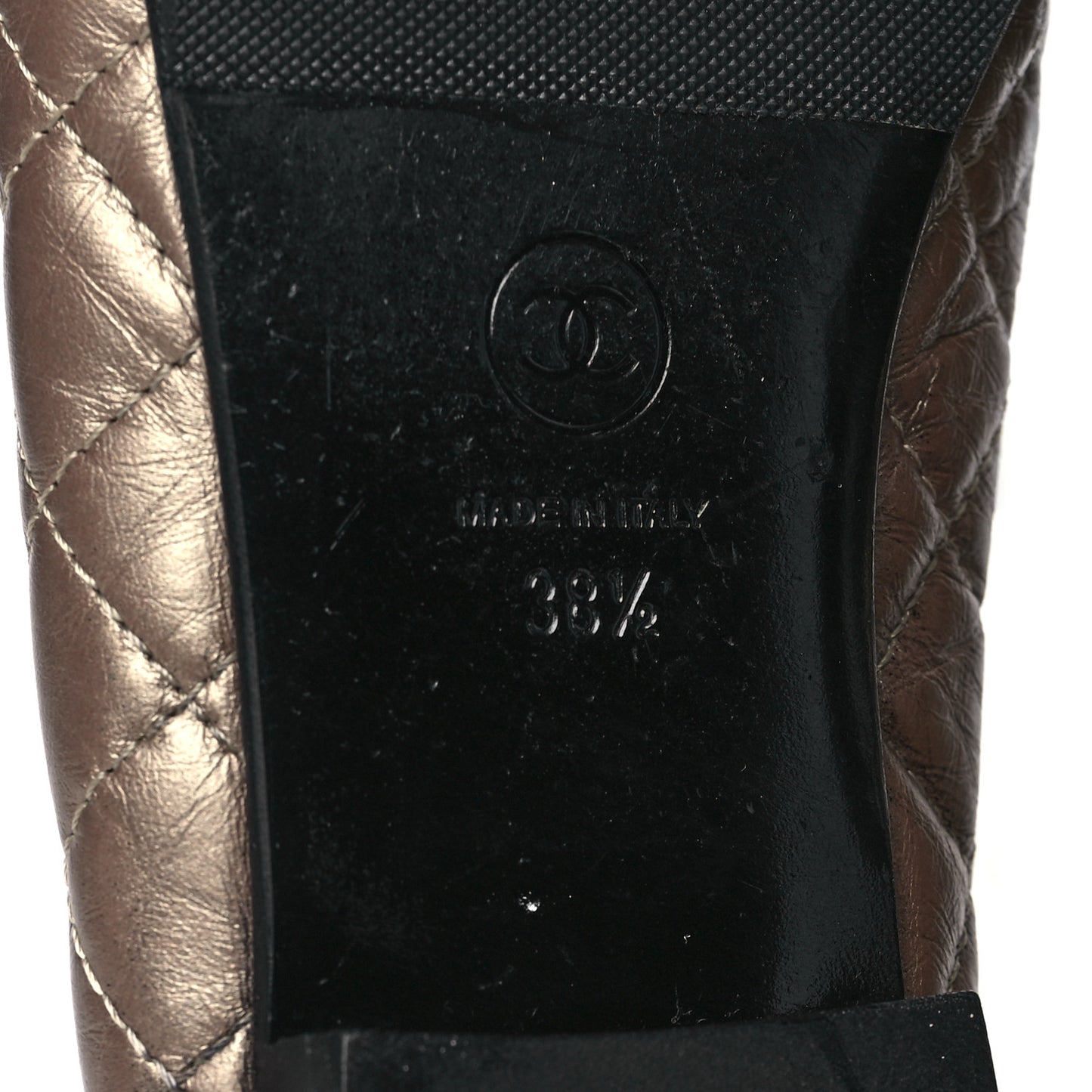 Metallic Aged Calfskin Quilted CC Cap Toe Ballerina Flats 38.5 Light Gold